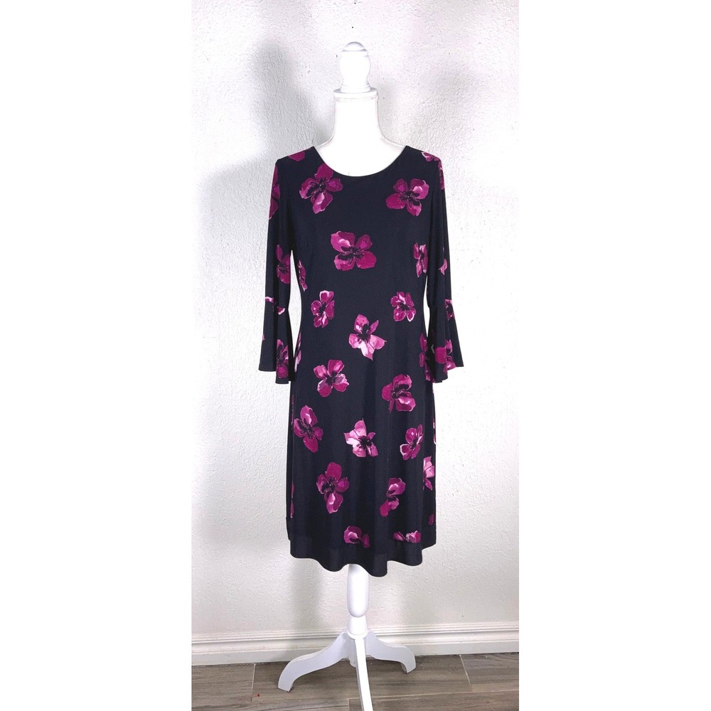Tommy Hilfiger Navy Pink Floral Bell Sleeve Sheath Dress Size 10